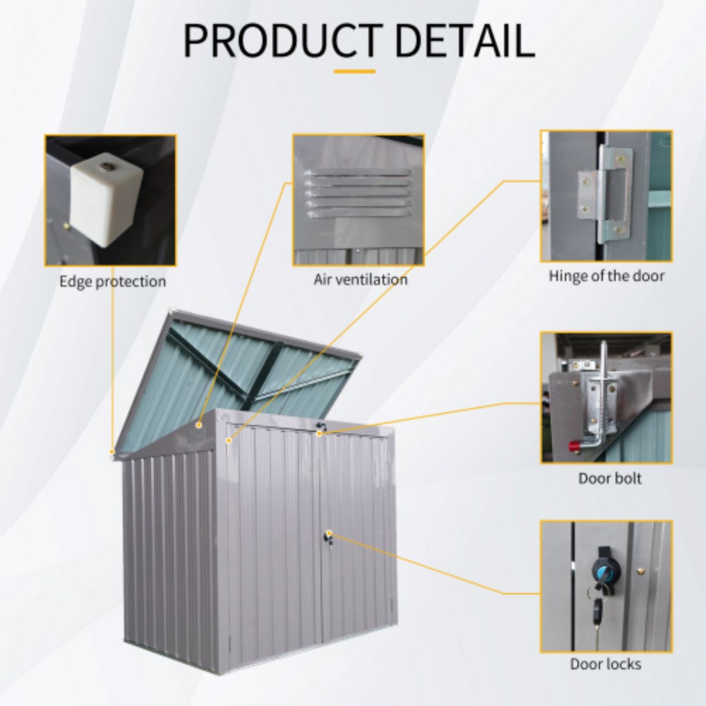 Outdoor Storage Shed for 2 Trash Cans And Tools, Metal Garden Shed Storage House With Sloping Roof, Lockable Door, Metal Shed Storage For Garden Tools