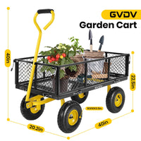 GVDV Heavy Duty Steel Garden Cart with Liner, 660lbs Capacity, 3 Cu ft, 10