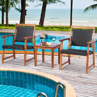 Patiojoy Rattan Bistro Set 3-Piece Outdoor Acacia with Table and Chairs, Brown