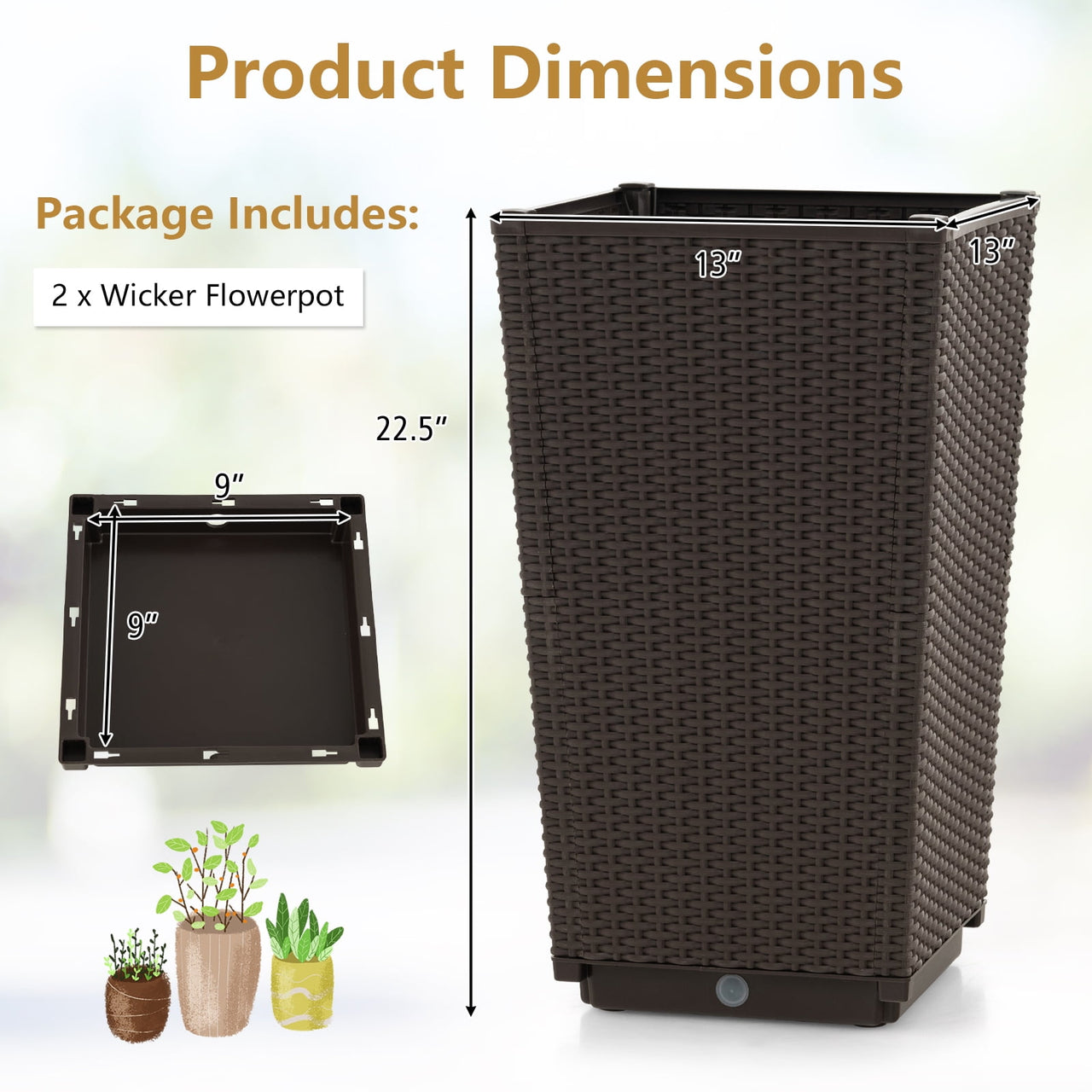 Costway 2PCS Outdoor Wicker Flower Pot 22.5''Tall Planters with Drainage Hole Coffee