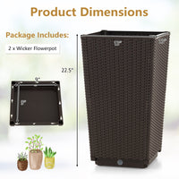 Costway 2PCS Outdoor Wicker Flower Pot 22.5''Tall Planters with Drainage Hole Coffee