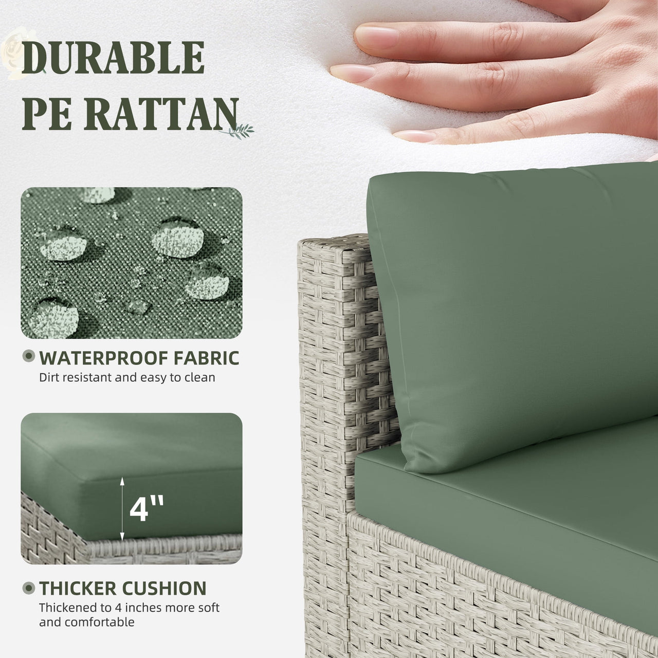 Amopatio 7 Pieces Patio Conversation Set, Outdoor Sectional PE Rattan Wicker Furniture Seat,GREEN