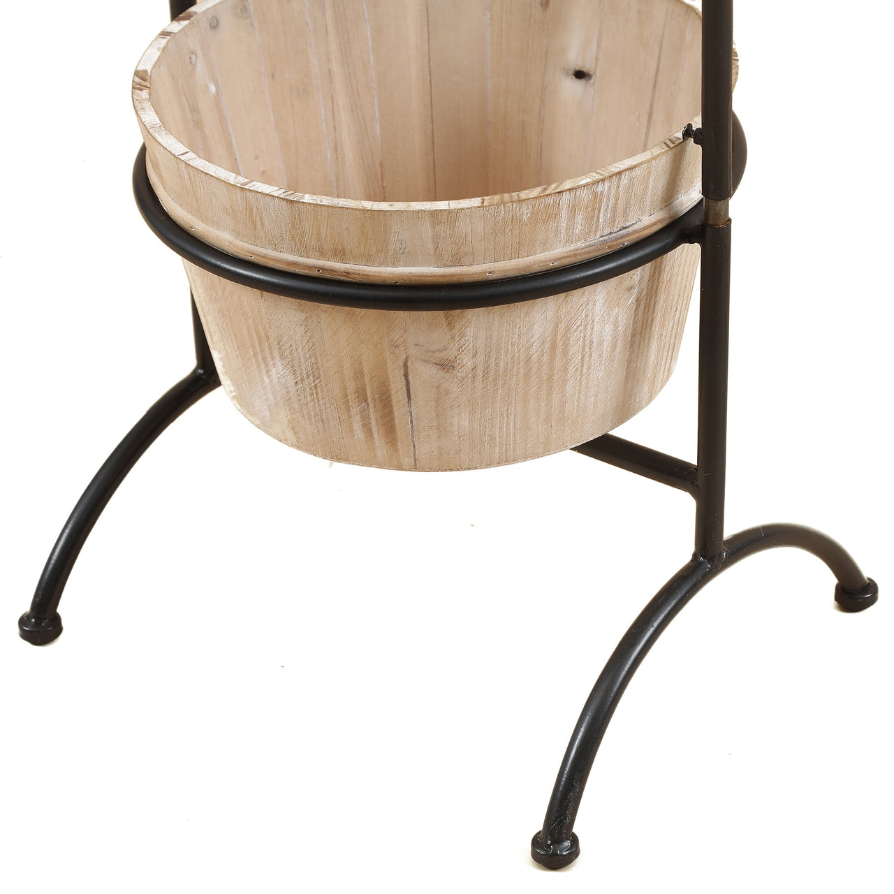 LuxenHome 2-Tier Wood Cachepot Planters with Black Metal Stand
