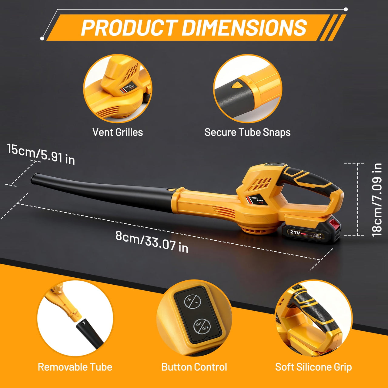 Cordless Leaf Blower, 6-Speed 158CFM 111MPH Powerful Electric Blower with 2 x 2.0Ah Batteries for Lawn, Patio & Dust Cleaning, Yellow