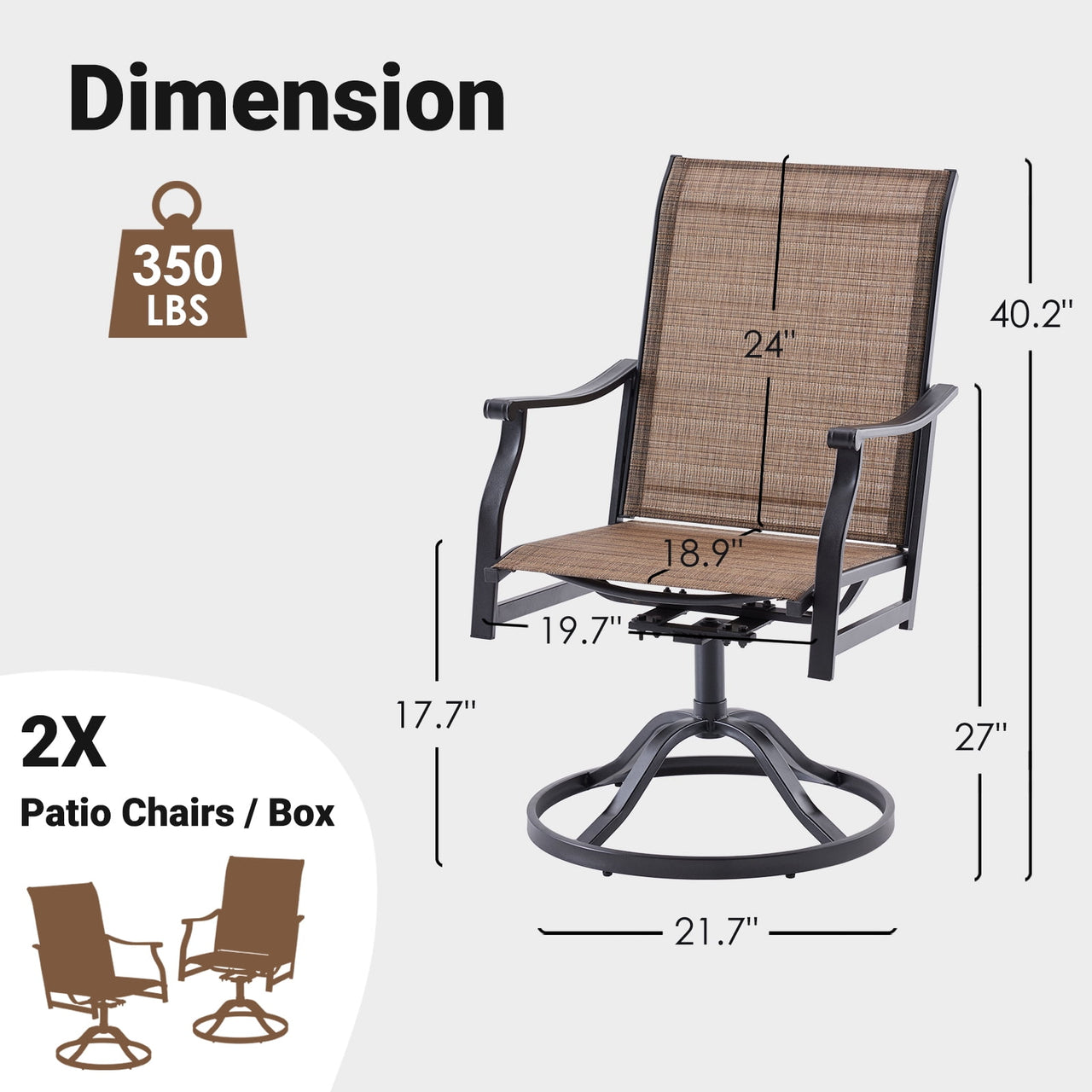 STARY Outdoor Dining Chairs Set of 2, 360°Swivel Patio Dining Chair with Textilene Fabric, Outdoor Metal Armchair All Weather Resistant, Ergonomic Comfort, Perfect for Patio, Backyard, Balcony