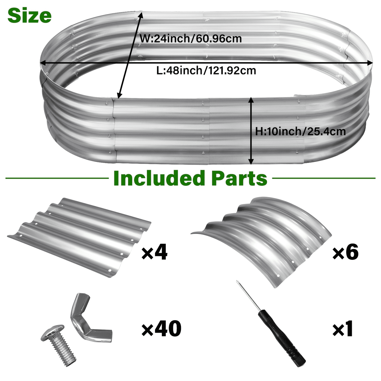 HGD Raised Garden Bed Kit Oval Galvanized Metal Outdoor Planter 4x2x1 ft