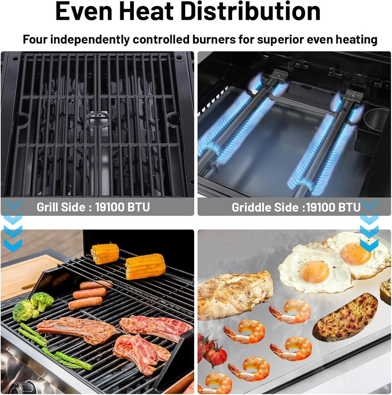 Urday 38,200 BTU 4-Burner Gas Grill and Griddle Station, Portable Propane BBQ Combo with 2 Folding Shelves & Hanging Basket, Versatile Outdoor Cooking Kitchen for Backyard