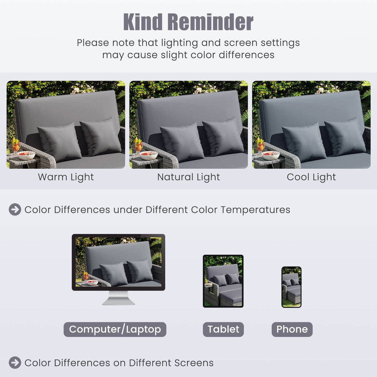 Costway Wicker Outdoor Patio Dining Set with Ottoman and Retractable Side Tray, Gray