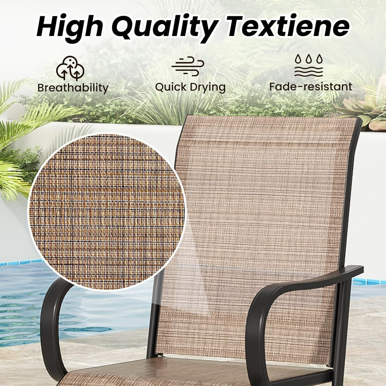 STARY Outdoor Bar Stools Set of 2, Swivel Patio Barstools with Textile Fabric,Ergonomic Comfort Bar Height Tall Outdoor Stools for Balcony,Brown