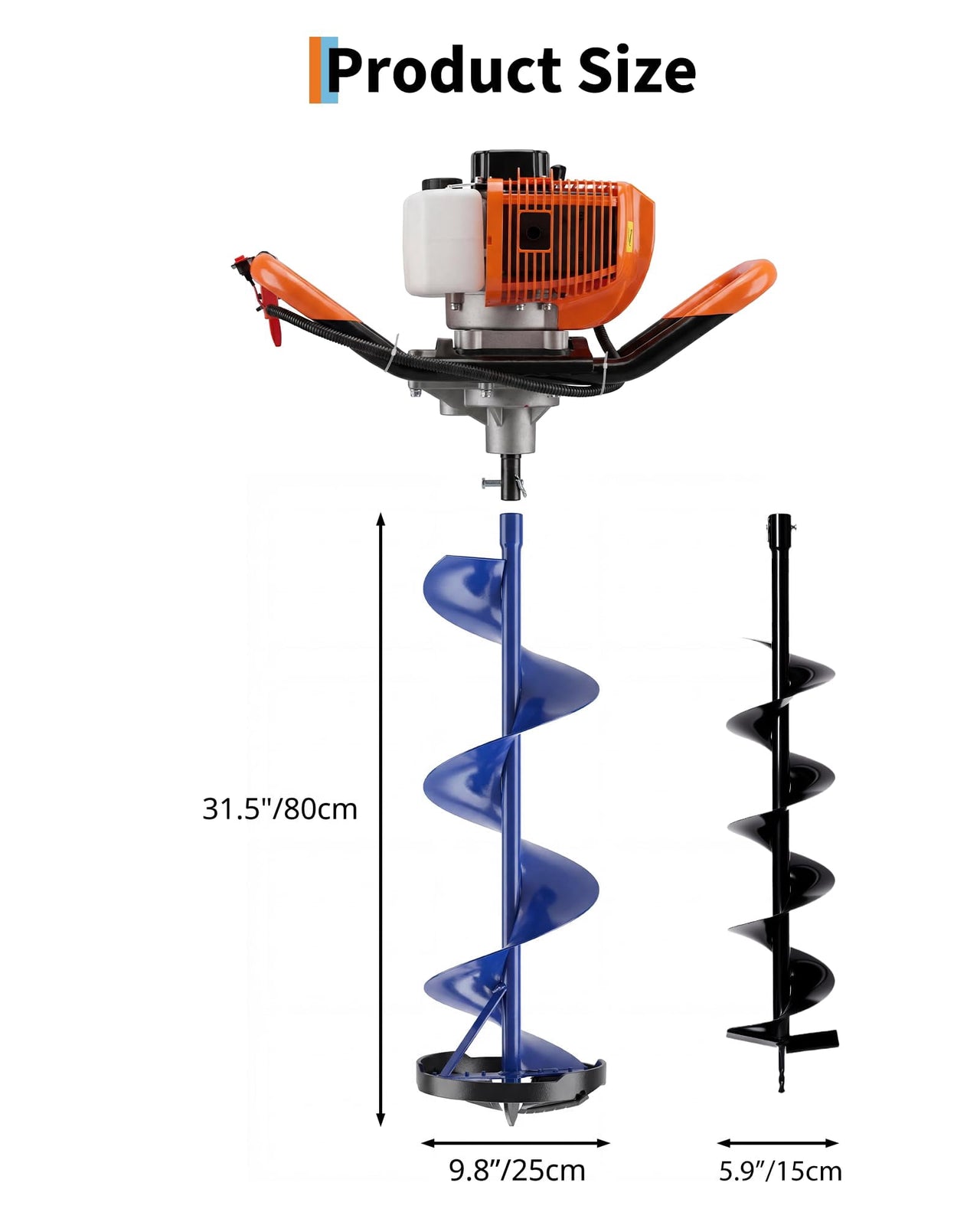 Soonbuy Auger Post Hole Digger, 52CC 2-Stroke Gas Powered Earth Post Hole Digger Fence Earth Auger Single Cylinder Air-Cooled Post with 10" Diameter 31.5" Length Ice Fishing Augers for Farm Garden
