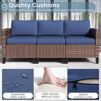 Ampatio 7 Pieces Patio Furniture Outdoor Conversation Set Rattan Wicker Outdoor Sectional Sofa with Swivel Chairs & Coffee Table, Navy Blue