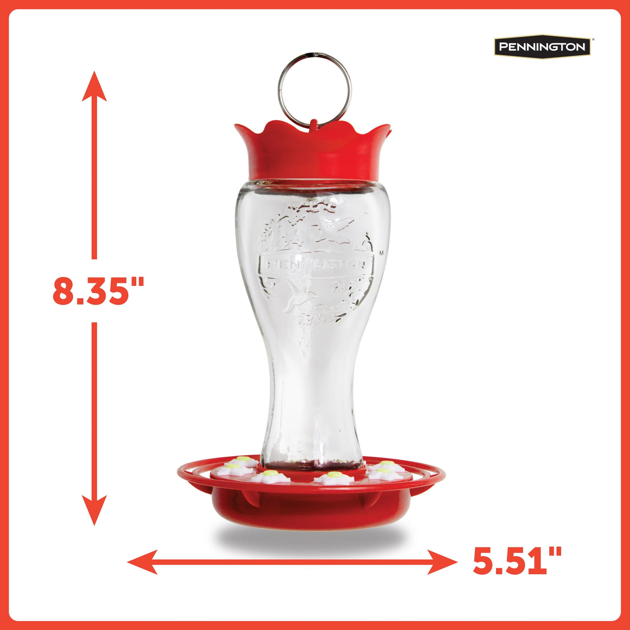 Pennington Glass Red Hummingbird Feeder, 16 oz Nectar Capacity