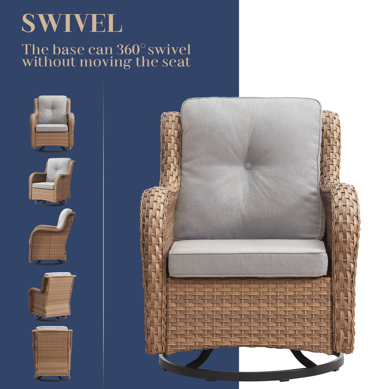 Gymojoy 2 Pieces Outdoor Patio Wicker Swivel Glider Rocker Chair with High Back Deep Seat, Beige