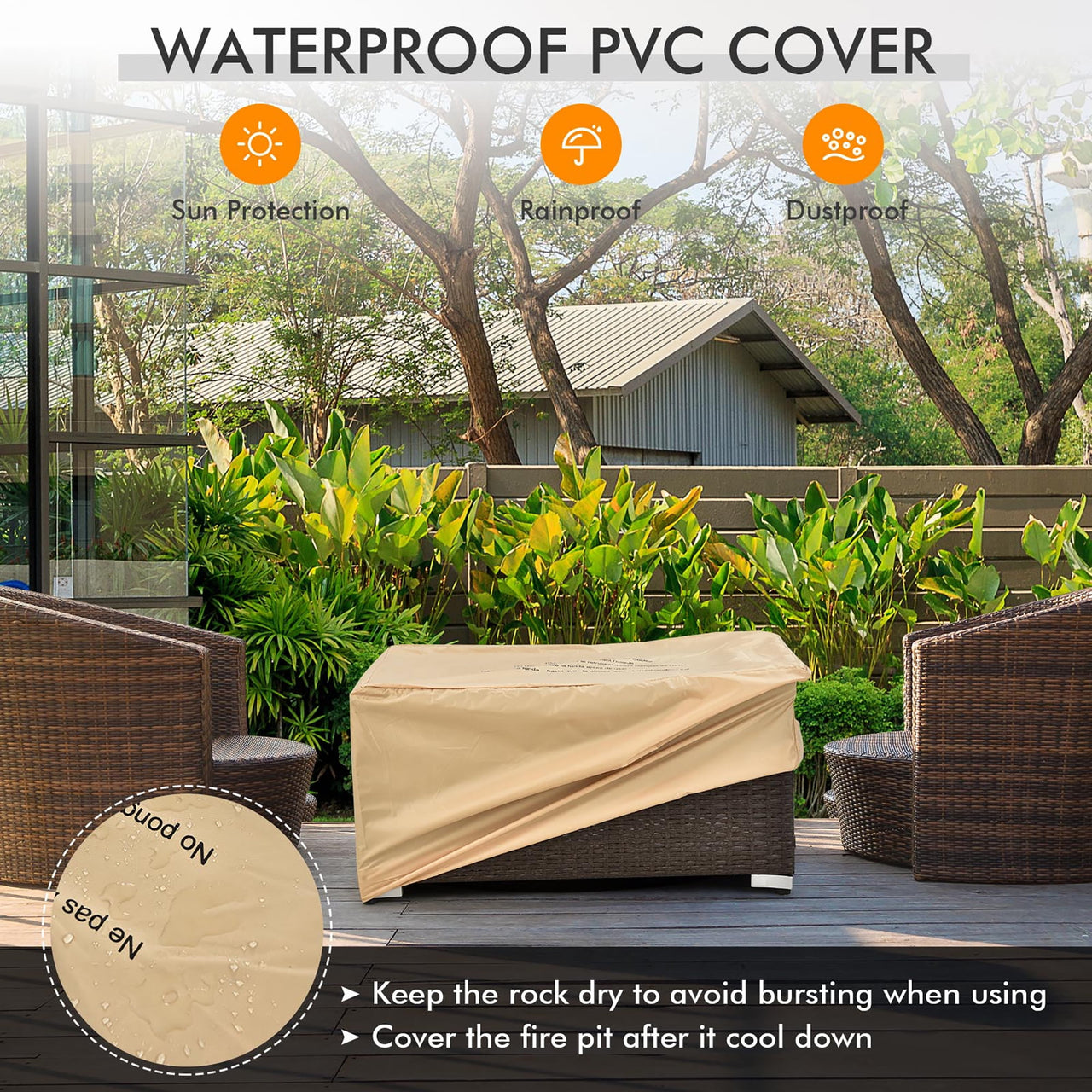 Costway 8PCS Patio Rattan Furniture Set Fire Pit Table Tank Holder Cover Deck Navy