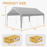 10x20 ft Heavy Duty Carport, Car Canopy Garage Boat Shelter Party Tent, UV Resistant Waterproof All-Season Tarp for SUV, Car, Truck, Boat