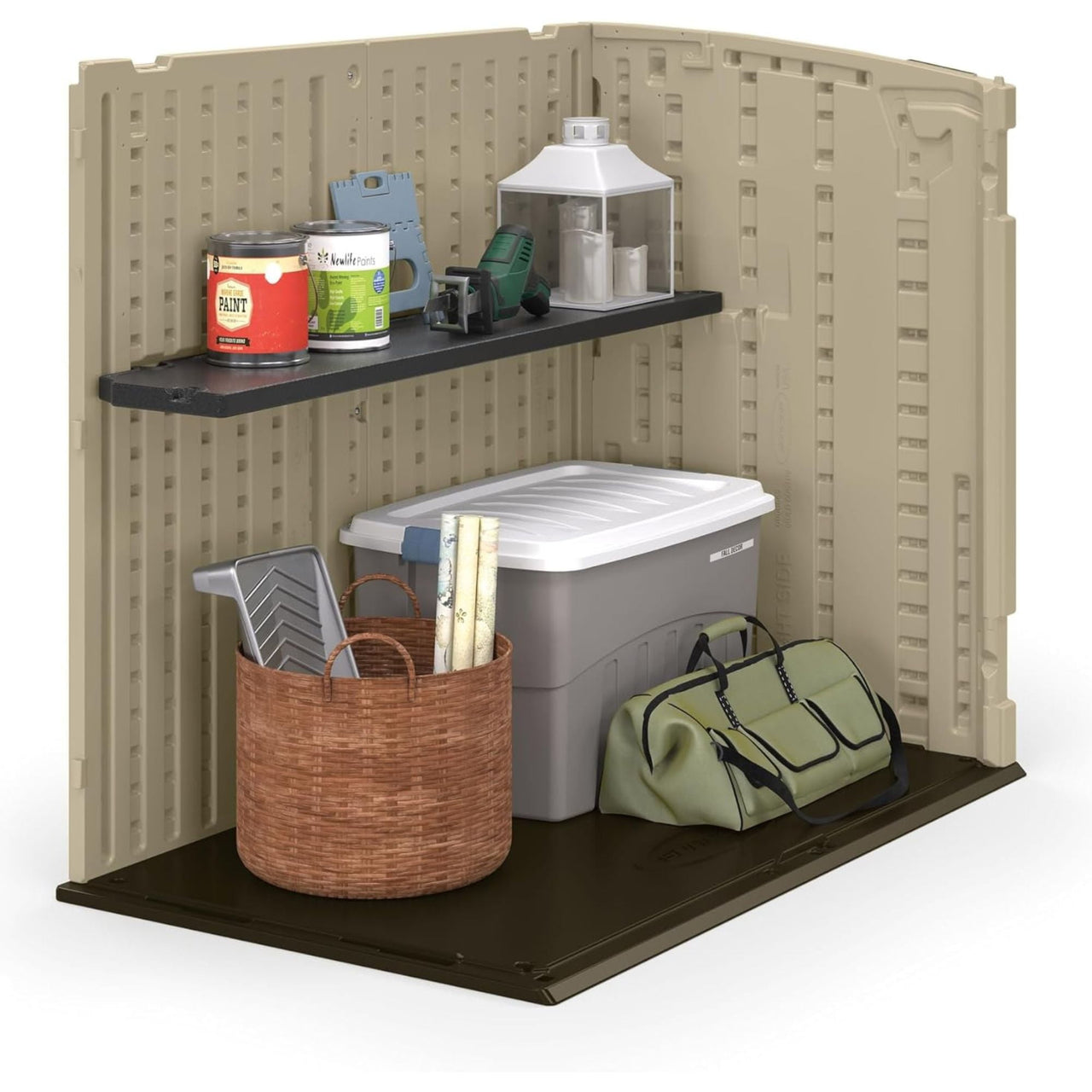 Suncast 3 Pack Horizontal Shed Shelf Space Saving Wall Outdoor Storage, Black