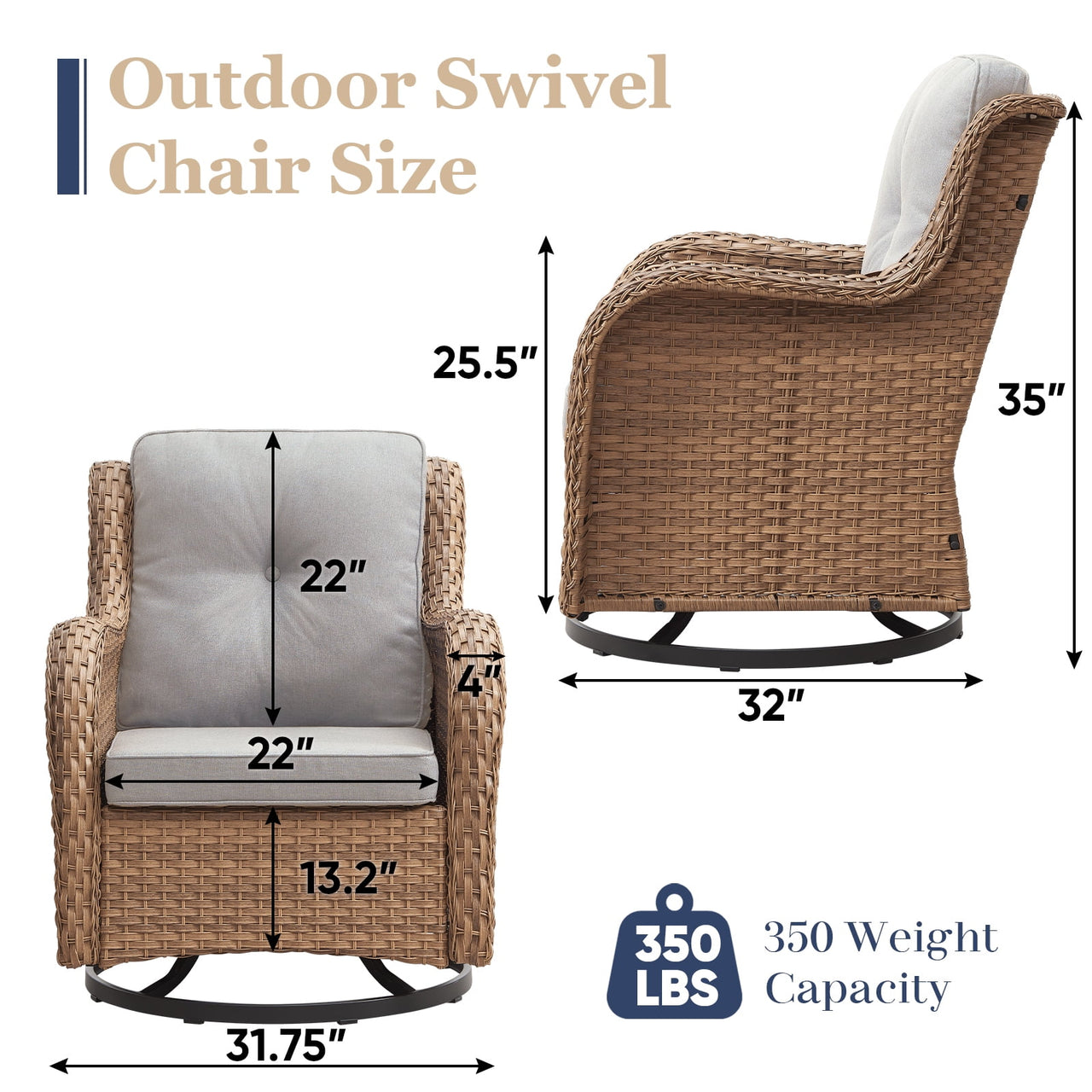 Gymojoy 2 Pieces Outdoor Patio Wicker Swivel Glider Rocker Chair with High Back Deep Seat, Beige