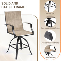 AMOPATIO 3-Piece Patio Swivel Bar Set - All Weather High Top Bistro Set with 2 Oversize Bar Stools & Metal Table for Backyard, Garden, Porch, Khaki