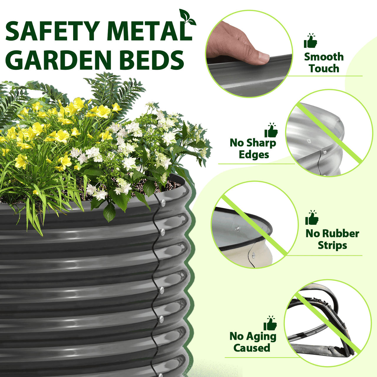 TRAMULL 8X4X2ft Galvanized Raised Garden Bed, Oval Above Ground Modular Metal Outdoor Planter Boxes(Quartz Grey)