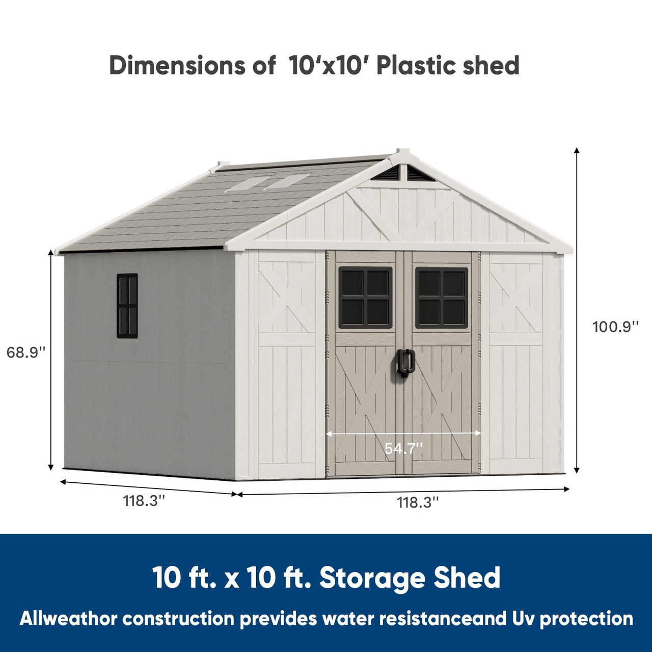 Patiowell 10x10ft Resin Garden Shed with Skylight & Lock, Weatherproof Outdoor Storage for Tools & Equipment, Beige