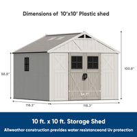 Patiowell 10x10ft Resin Garden Shed with Skylight & Lock, Weatherproof Outdoor Storage for Tools & Equipment, Beige
