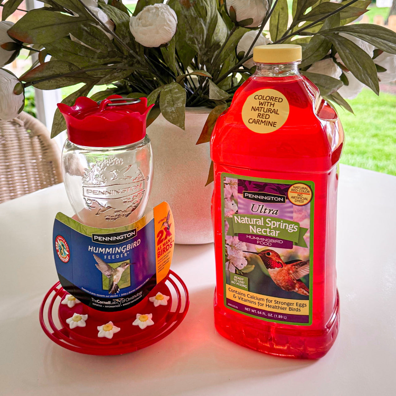 Pennington Glass Red Hummingbird Feeder, 16 oz Nectar Capacity