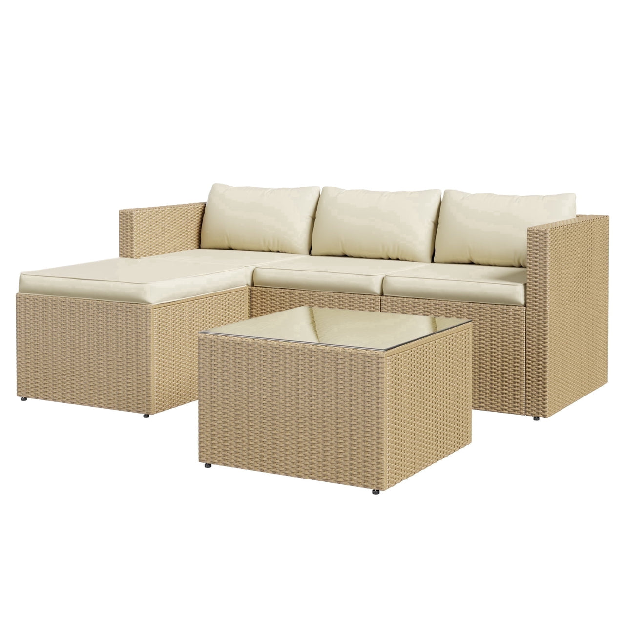 ELPOSUN 5-Piece Patio Furniture Conversation Set, All-Weather Wicker Outdoor Sectional Sofa Set with Table & Cushions, Beige