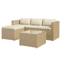 ELPOSUN 5-Piece Patio Furniture Conversation Set, All-Weather Wicker Outdoor Sectional Sofa Set with Table & Cushions, Beige