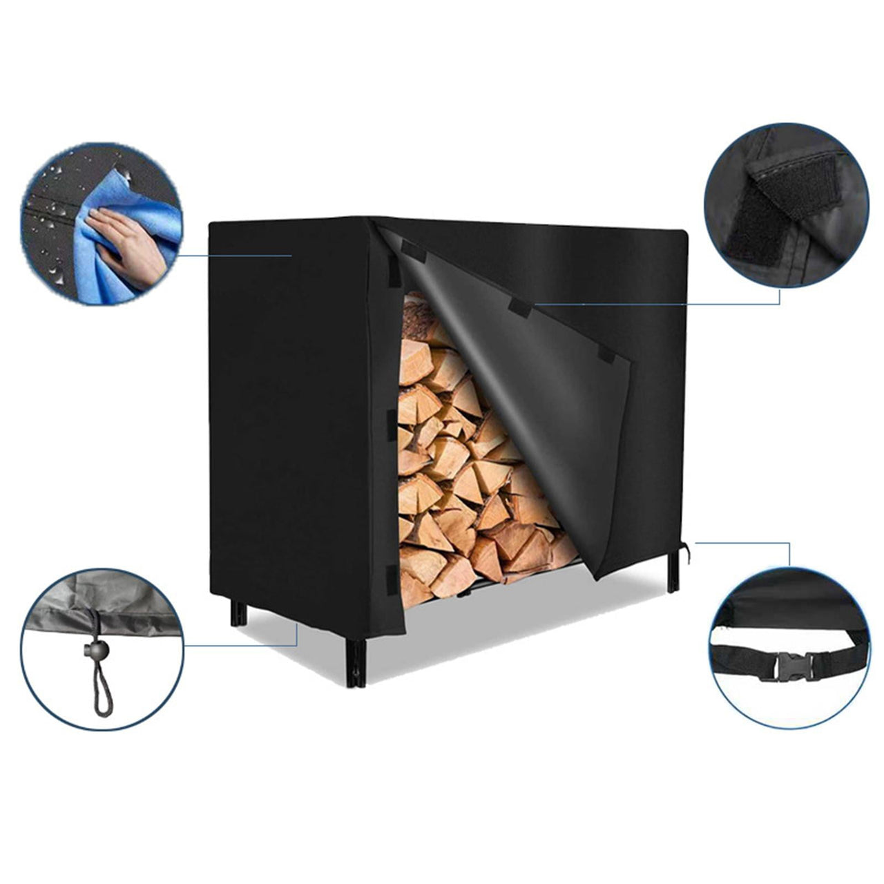 CarpNettore Firewood Rack Cover Dustproof 420D Oxford Cloth Rainproof Wood Storage Cover 122x61x107cm