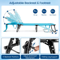Costway Beach Chaise Lounge Chair with Face Hole Pillows & 4-Position Adjustable Backrest Turquoise