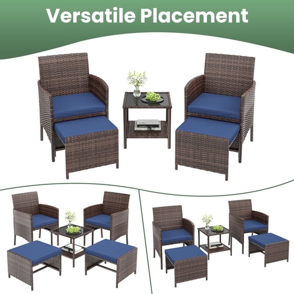 ELPOSUN 5 Piece Patio Furniture Set, Outdoor Conversation Rattan Chair with Ottomans/Storage Coffee Table for Patio,Balcony ,Poolside Deck, Navy