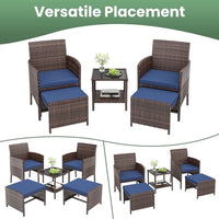 ELPOSUN 5 Piece Patio Furniture Set, Outdoor Conversation Rattan Chair with Ottomans/Storage Coffee Table for Patio,Balcony ,Poolside Deck, Navy