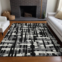 Addison Rugs Chantille Indoor/Outdoor Transitional Stripes Black Machine Washable Rectangle Rug, 10' x 14'