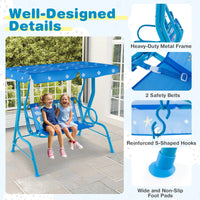 Costway 2-Seater Toddler Porch Swing Chair with Metal Stand Adjustable Canopy Safety Belts Blue