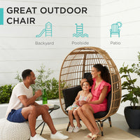 Best Choice Products Wicker Egg Chair Oversized Indoor Outdoor Patio Lounger w/ Steel Frame - Black