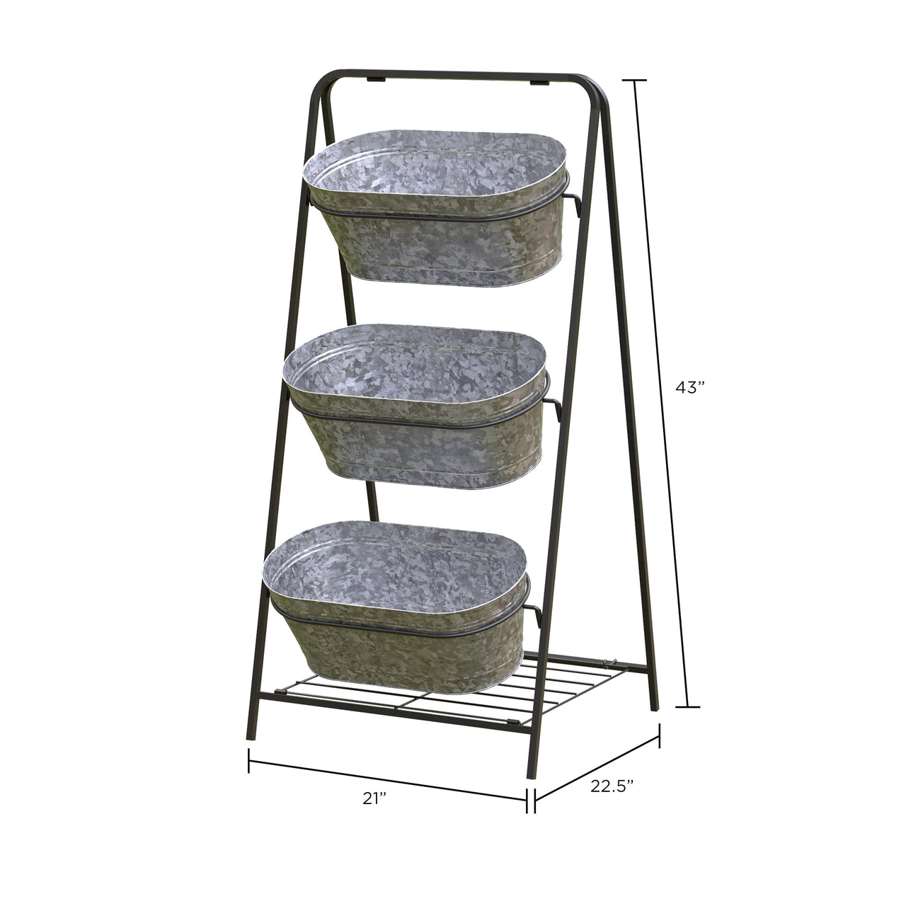 Panacea Large Oval Galvanised Metal Planter 3 Tier Washtub Style with Drainage Holes for Indoor/Outdoor