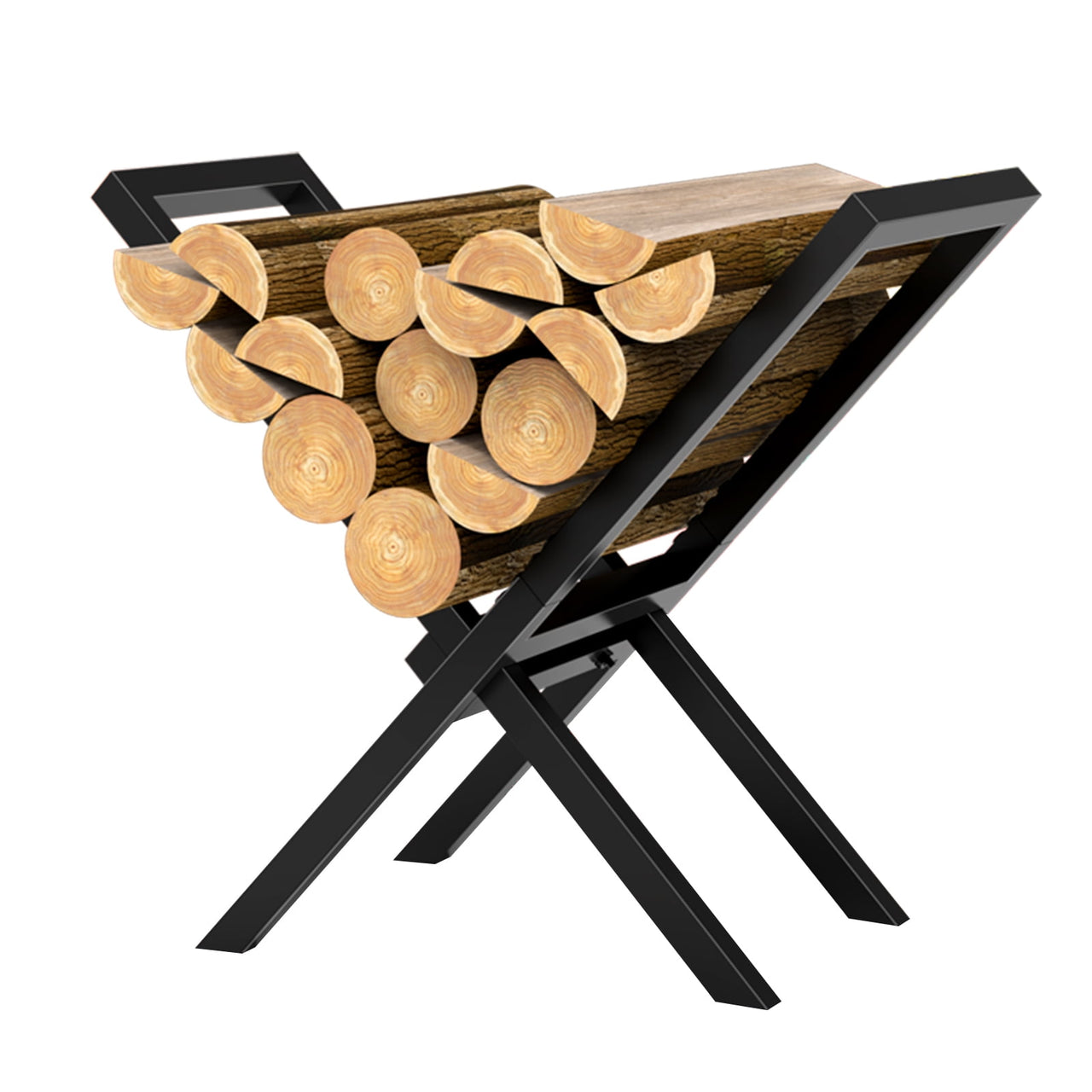X-Shaped Firewood Rack, Metal Log Storage Stand for Indoor Fireplace, Outdoor Patio & Camping