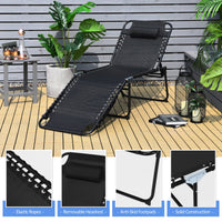 Costway Folding Lounge Chaise 16'' High Recline Chair W/Adjustable Backrest and Footrest Black
