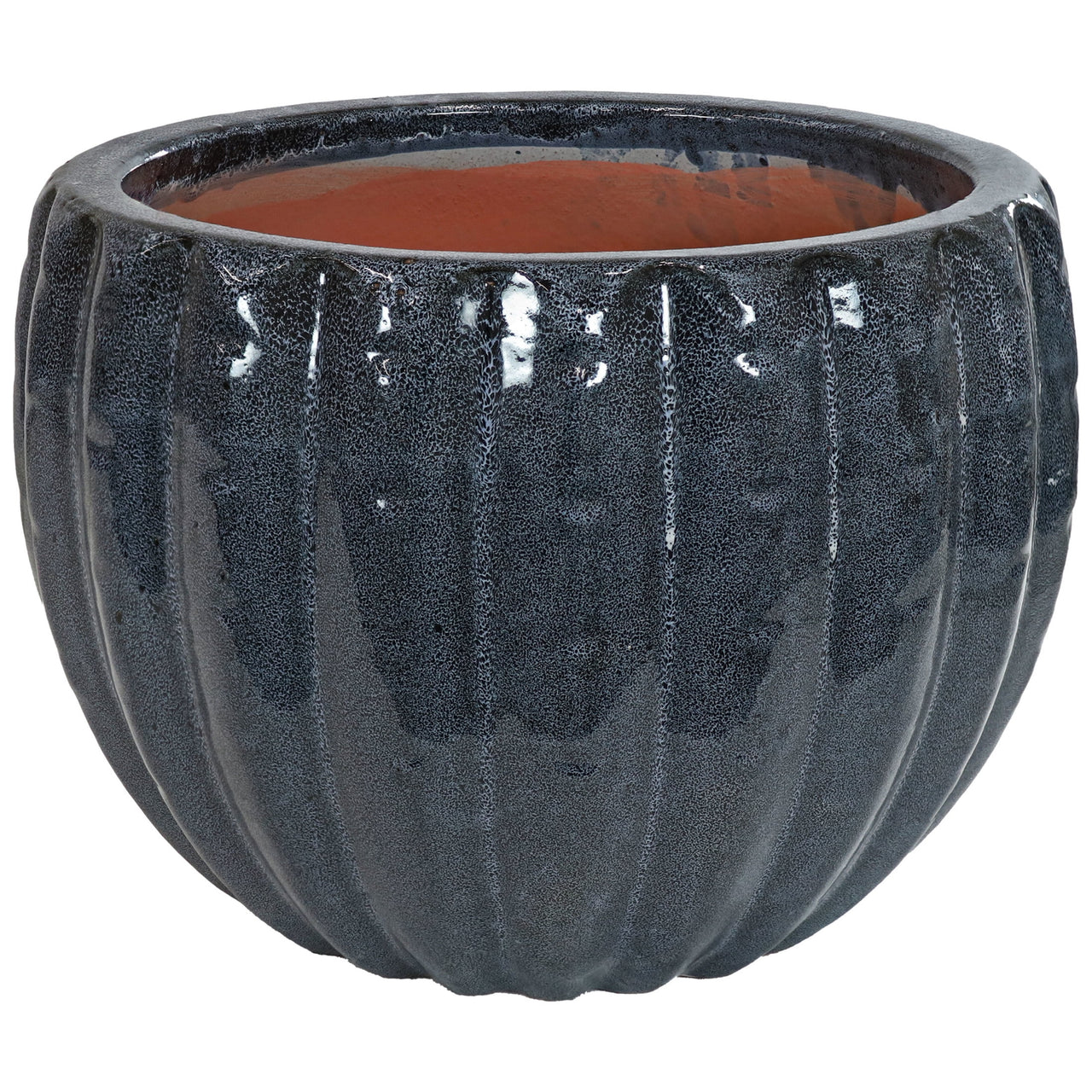 Sunnydaze 13.5" x 13.5" x 11" Round Black Mist Ceramic Outdoor Planter Pot