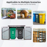 Outdoor Storage Shed for 2 Trash Cans And Tools, Metal Garden Shed Storage House With Sloping Roof, Lockable Door, Metal Shed Storage For Garden Tools