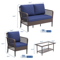 ELPOSUN 4 Pieces Patio Furniture Set, All-Weather Wicker Outdoor Furniture Set for Porch, Patio Conversation Set for Backyard, Balcony, Brown/Blue