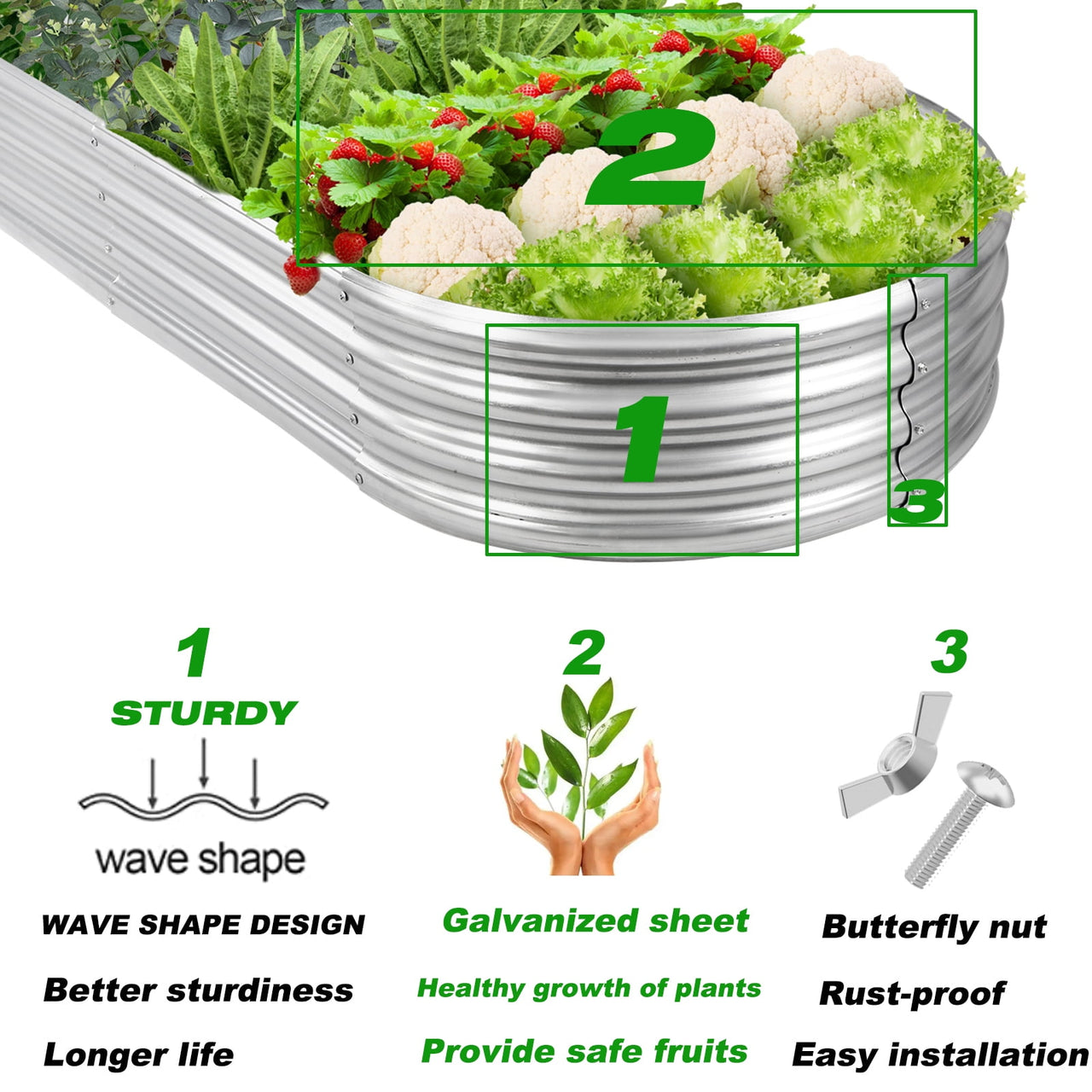Galvanized Raised Garden Bed Kit, 3Pcs 4ft Planter Raised Garden Boxes Outdoor, Oval Metal Raised Garden Beds for Vegetables