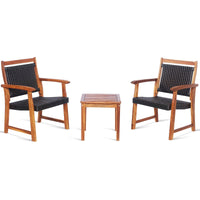 Patiojoy Rattan Bistro Set 3-Piece Outdoor Acacia with Table and Chairs, Brown