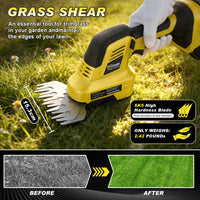 Gisam Cordless Electric Hedge Trimmer, 2-in-1 Mini Hedge Trimmer Cordless & Grass Shears, 2 x 2.0Ah Battery and Charger included