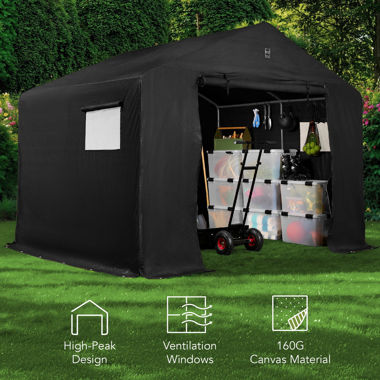 Best Choice Products 10x8ft Outdoor Fabric Storage Shed, Steel Frame, Dual Roll-Up Zipper Doors, Window - Black