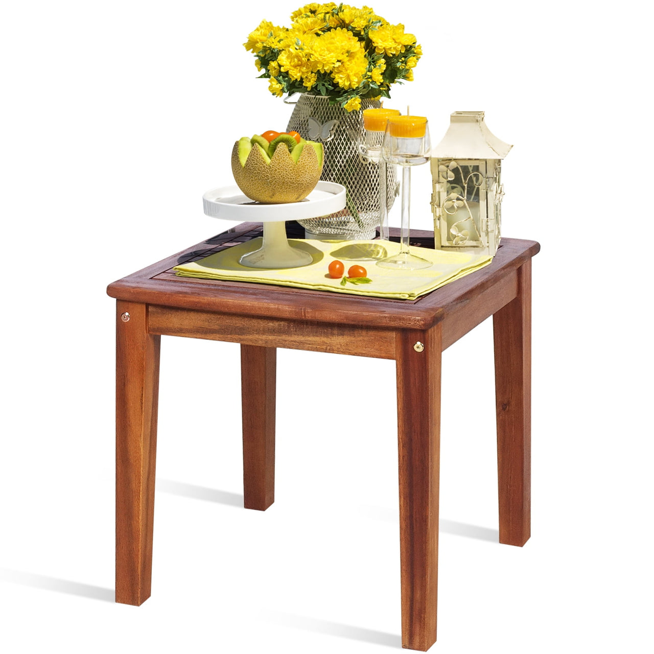 Patiojoy Rattan Bistro Set 3-Piece Outdoor Acacia with Table and Chairs, Brown
