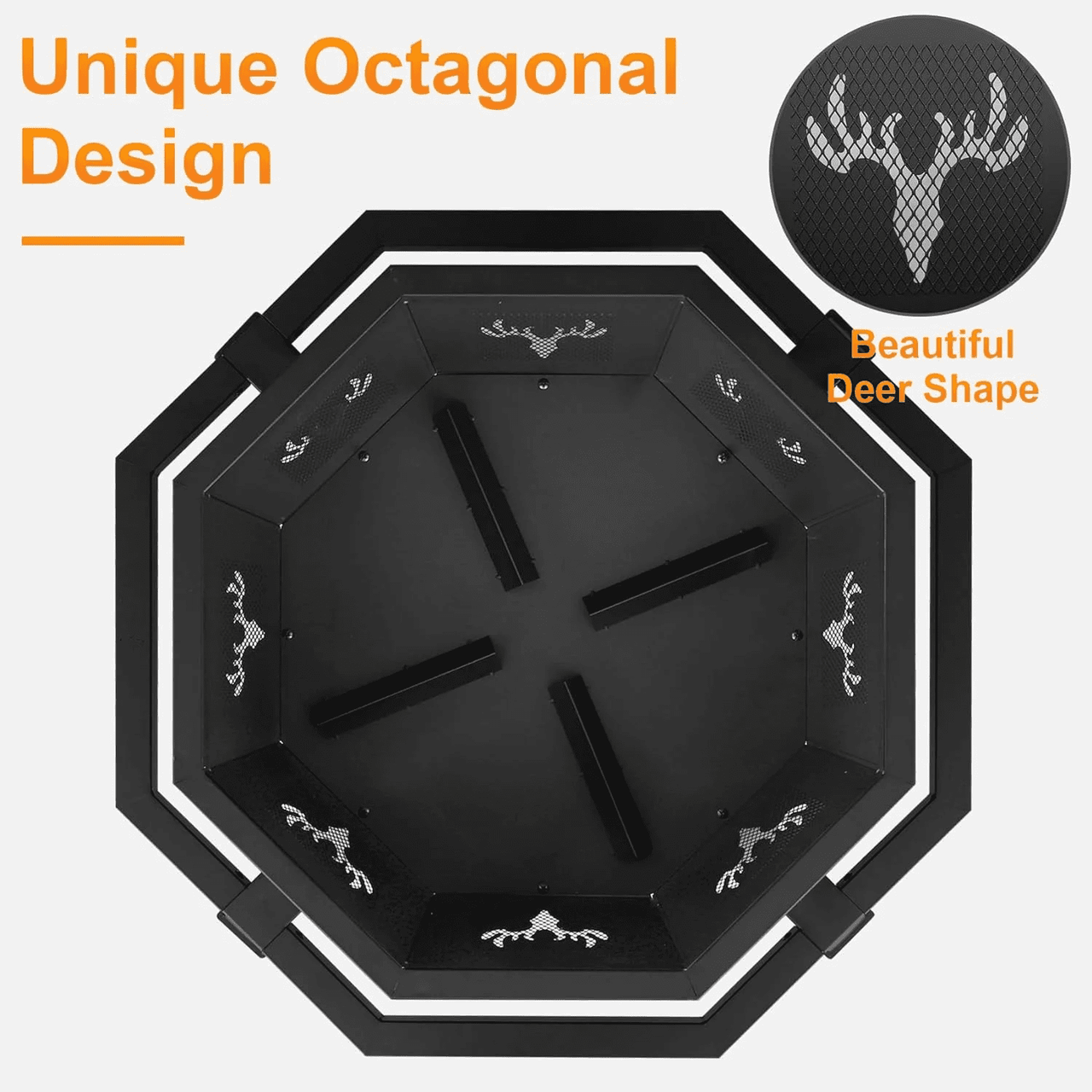 HAUXITIO Octagon Wood Burning Fire Pit,35" Outdoor Steel Firepit with Fire Poker for Patio, Backyard, Garden and Camping
