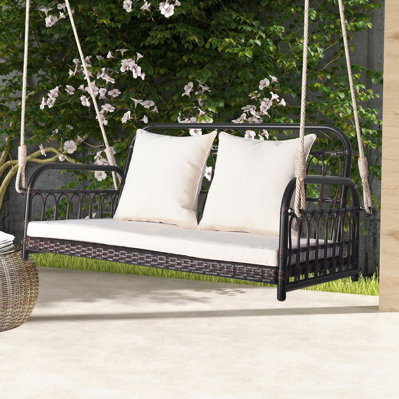 Topbuy Metal Hanging Porch Swing with Cushions
