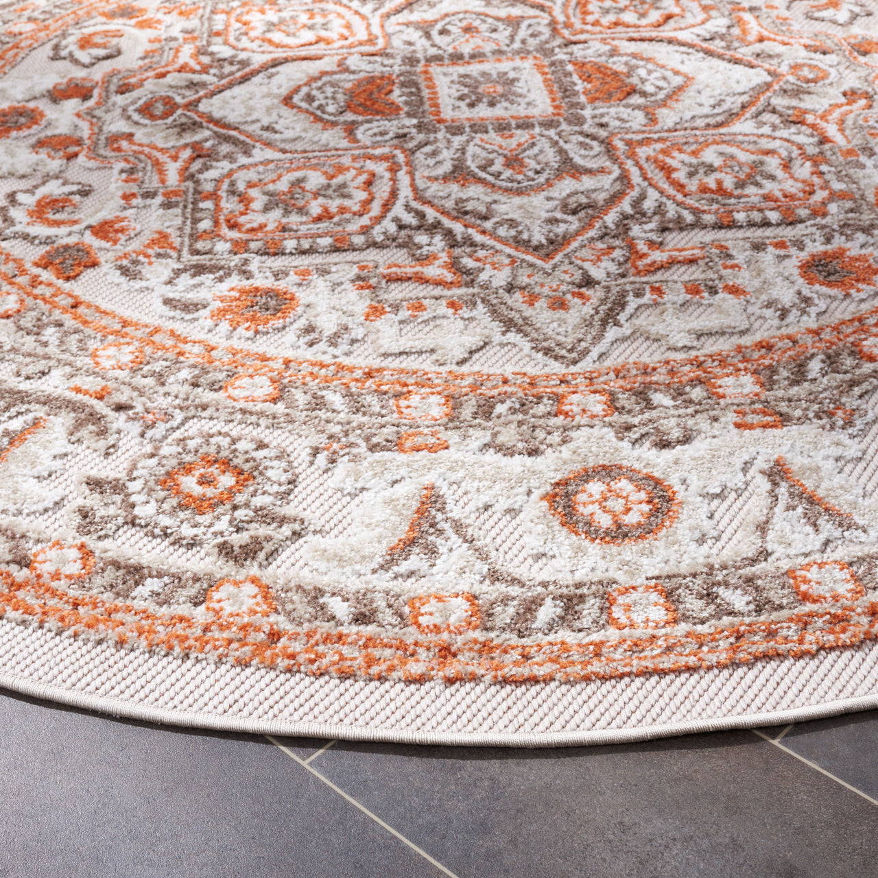 SAFAVIEH Cabana Greta Beige/Orange 2'2"X9' Runner Indoor/Outdoor Area Rug Beige/Orange, 6'7" x 6'7" Round