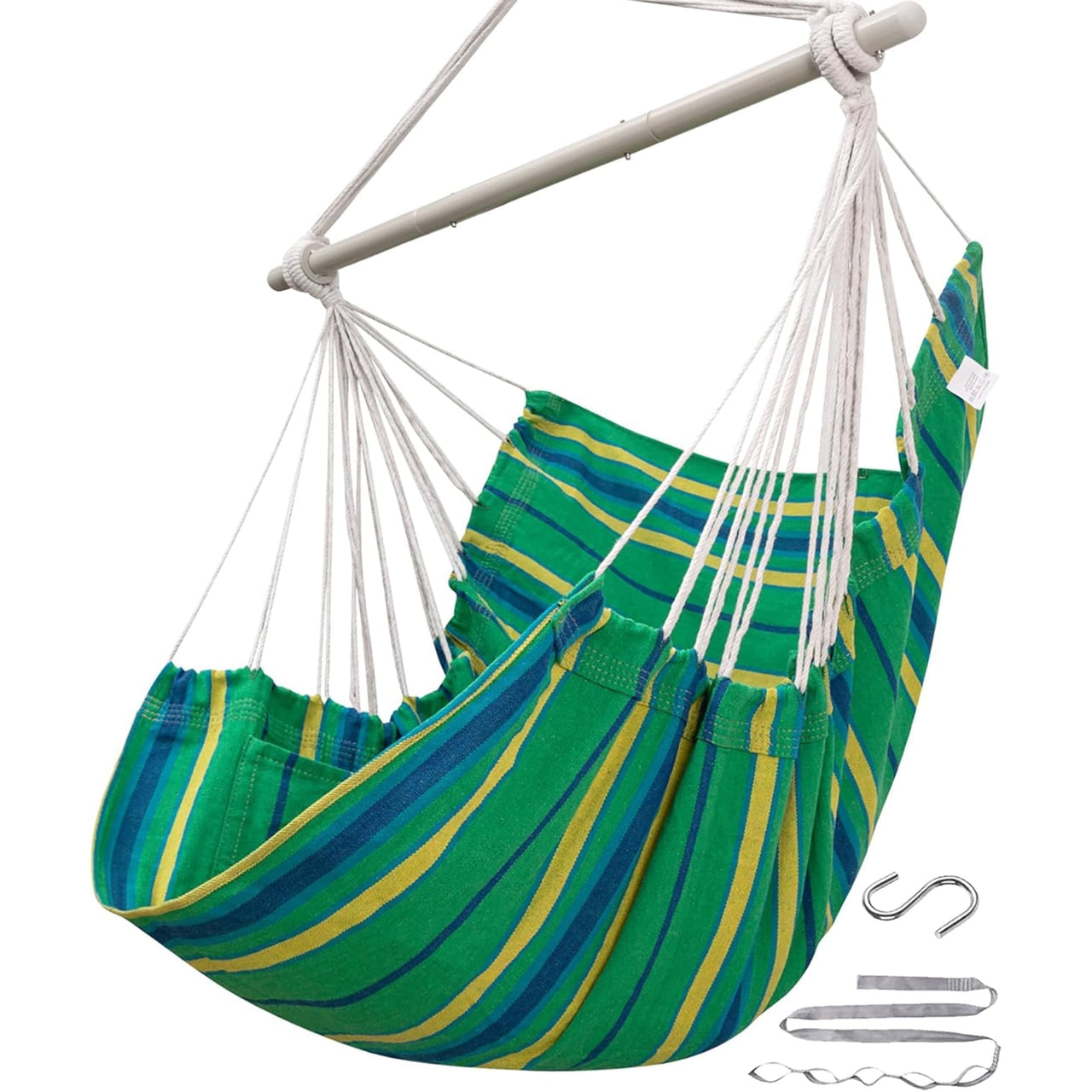 Sunyear Hammock Chair Swing Max 500 lbs with Sturdy Metal Bar & Anti-Slip Safety Rings Swing Chair Outdoor/Indoor Use - Hanging Chair for Bedroom, Patio,  Porch, Deck